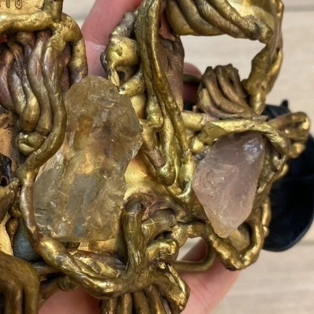 Carvalhu Rio Copa‎ Brutalist Belt Buckle Wearable Art Brass Stone Original Belt